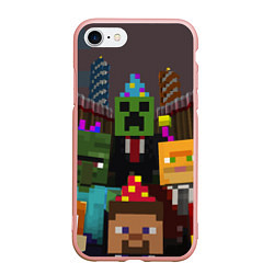 Чехол iPhone 7/8 матовый Minecraft - characters - video game, цвет: 3D-светло-розовый