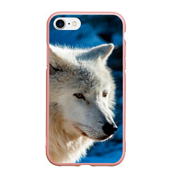 Чехол iPhone 7/8 матовый Волк на черном фоне, цвет: 3D-светло-розовый