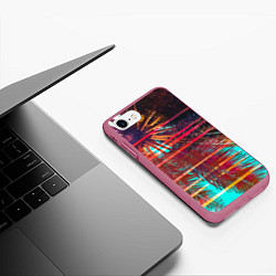 Чехол iPhone 7/8 матовый Palm glitch art, цвет: 3D-малиновый — фото 2