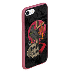Чехол iPhone 7/8 матовый Ворона и череп, цвет: 3D-малиновый — фото 2