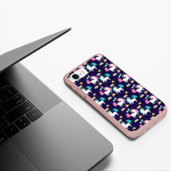 Чехол iPhone 7/8 матовый Unicorn pattern, цвет: 3D-светло-розовый — фото 2
