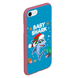 Чехол iPhone 7/8 матовый Новогодний Baby Shark, цвет: 3D-малиновый — фото 2