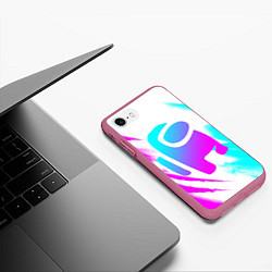 Чехол iPhone 7/8 матовый AMONG US - NEON, цвет: 3D-малиновый — фото 2