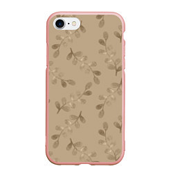 Чехол iPhone 7/8 матовый Листья на бежевом фоне, цвет: 3D-светло-розовый