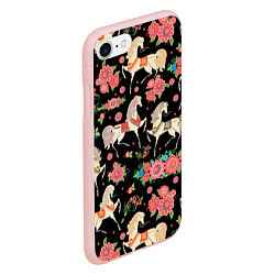 Чехол iPhone 7/8 матовый Лошади и цветы, цвет: 3D-светло-розовый — фото 2
