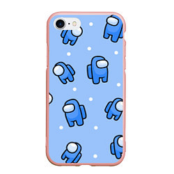 Чехол iPhone 7/8 матовый Among Us - Синий цвет, цвет: 3D-светло-розовый