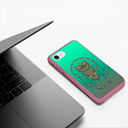 Чехол iPhone 7/8 матовый Сова ловец снов, цвет: 3D-малиновый — фото 2