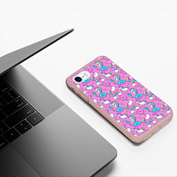 Чехол iPhone 7/8 матовый Единороги и пончики, цвет: 3D-светло-розовый — фото 2