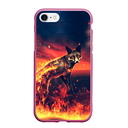 Чехол iPhone 7/8 матовый Огненная лиса, цвет: 3D-малиновый