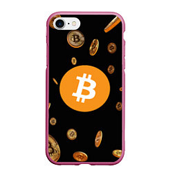 Чехол iPhone 7/8 матовый BITCOIN, цвет: 3D-малиновый