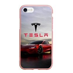 Чехол iPhone 7/8 матовый Tesla Roadster, цвет: 3D-светло-розовый