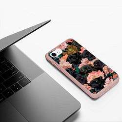 Чехол iPhone 7/8 матовый Мопсы и Цветы, цвет: 3D-светло-розовый — фото 2