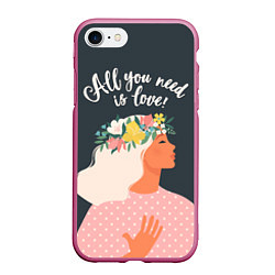 Чехол iPhone 7/8 матовый All you need is love, цвет: 3D-малиновый