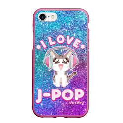 Чехол iPhone 7/8 матовый I Love Cat Pop, цвет: 3D-малиновый