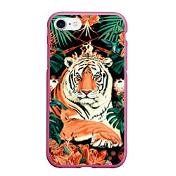 Чехол iPhone 7/8 матовый Огненный Тигр в Цветах