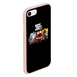 Чехол iPhone 7/8 матовый Grand Theft Auto V персонажи, цвет: 3D-светло-розовый — фото 2