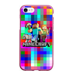 Чехол iPhone 7/8 матовый MINECRAFT МАЙНКРАФТ, цвет: 3D-малиновый