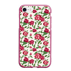 Чехол iPhone 7/8 матовый Узор из красных роз, цвет: 3D-малиновый