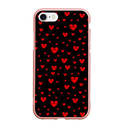 Чехол iPhone 7/8 матовый Красные сердца, цвет: 3D-светло-розовый