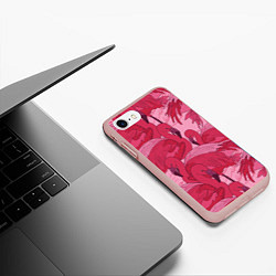 Чехол iPhone 7/8 матовый Розовые фламинго, цвет: 3D-светло-розовый — фото 2