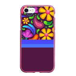 Чехол iPhone 7/8 матовый Мультяшные Цветы, цвет: 3D-малиновый