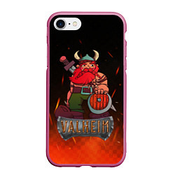 Чехол iPhone 7/8 матовый Valheim викинг в огне, цвет: 3D-малиновый
