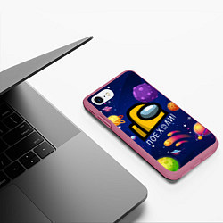 Чехол iPhone 7/8 матовый ПОЕХАЛИ АМОНГ АС AMONG US, цвет: 3D-малиновый — фото 2