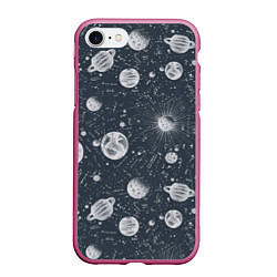 Чехол iPhone 7/8 матовый Звезды, планеты и созвездия, цвет: 3D-малиновый