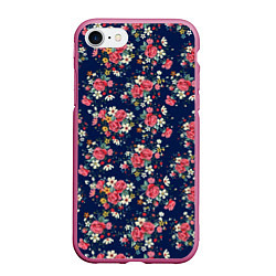 Чехол iPhone 7/8 матовый Розы и Ромашки, цвет: 3D-малиновый