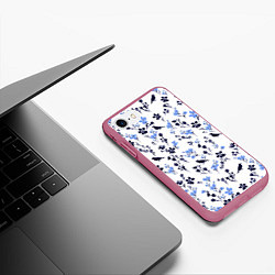 Чехол iPhone 7/8 матовый Цветы и птицы, цвет: 3D-малиновый — фото 2