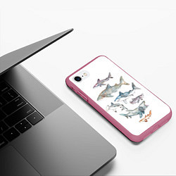 Чехол iPhone 7/8 матовый Акулы, цвет: 3D-малиновый — фото 2