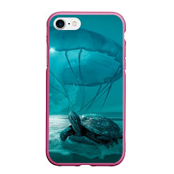 Чехол iPhone 7/8 матовый Медуза и черепаха, цвет: 3D-малиновый