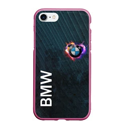 Чехол iPhone 7/8 матовый BMW Heart Grooved Texture, цвет: 3D-малиновый