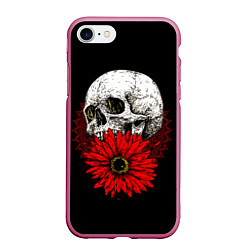 Чехол iPhone 7/8 матовый Череп и Красный Цветок Skull, цвет: 3D-малиновый