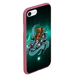 Чехол iPhone 7/8 матовый Осьминог напал на водолаза, цвет: 3D-малиновый — фото 2
