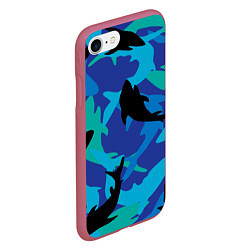 Чехол iPhone 7/8 матовый Акулы паттерн, цвет: 3D-малиновый — фото 2