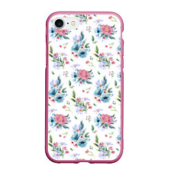 Чехол iPhone 7/8 матовый Весенние акварельные цветы, цвет: 3D-малиновый
