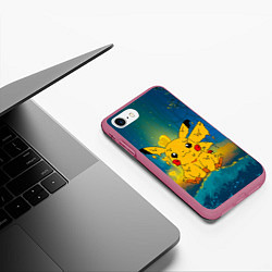 Чехол iPhone 7/8 матовый Жидкий Пикачу, цвет: 3D-малиновый — фото 2