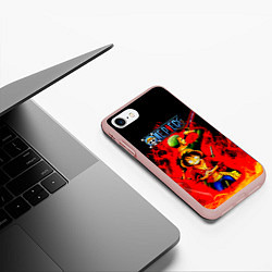 Чехол iPhone 7/8 матовый Зоро и Луффи в огне One Piece, цвет: 3D-светло-розовый — фото 2