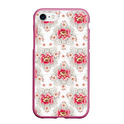 Чехол iPhone 7/8 матовый Алые цветочки, цвет: 3D-малиновый