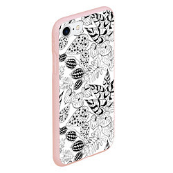Чехол iPhone 7/8 матовый Черно-белый узор Тропики, цвет: 3D-светло-розовый — фото 2