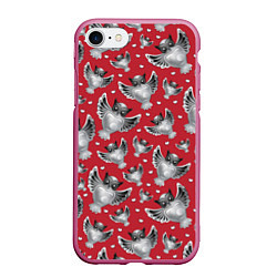 Чехол iPhone 7/8 матовый Серебряные совы, цвет: 3D-малиновый