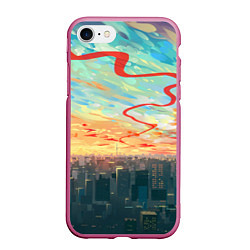 Чехол iPhone 7/8 матовый Токио красками, цвет: 3D-малиновый