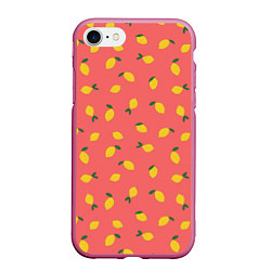 Чехол iPhone 7/8 матовый Лимоны на кораловом, цвет: 3D-малиновый