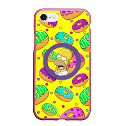 Чехол iPhone 7/8 матовый Гомер ням Пончик, цвет: 3D-малиновый