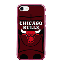 Чехол iPhone 7/8 матовый CHICAGO BULLS ЧИКАГО БУЛЛС НА ФОНЕ, цвет: 3D-малиновый