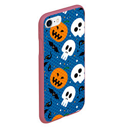 Чехол iPhone 7/8 матовый ЧЕРЕПА И ТЫКВЫ HALLOWEEN, цвет: 3D-малиновый — фото 2