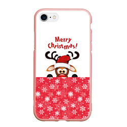 Чехол iPhone 7/8 матовый Оленёнок Merry Christmas, цвет: 3D-светло-розовый