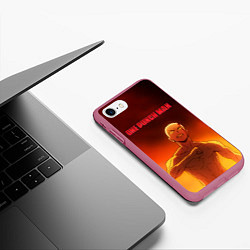 Чехол iPhone 7/8 матовый Сайтама в огне One Punch-Man, цвет: 3D-малиновый — фото 2