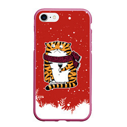 Чехол iPhone 7/8 матовый Грустный тигр с бокалом вина, цвет: 3D-малиновый